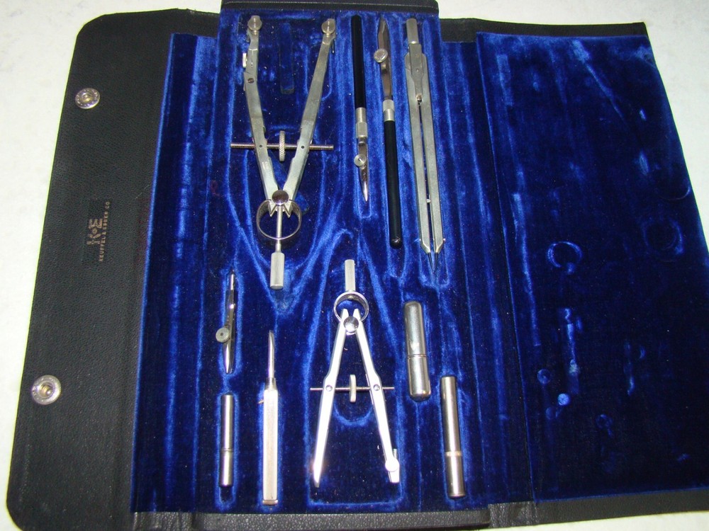 Vintage K&E Keuffel & Esser Drafting Drawing Instrument Set Complete w/Case