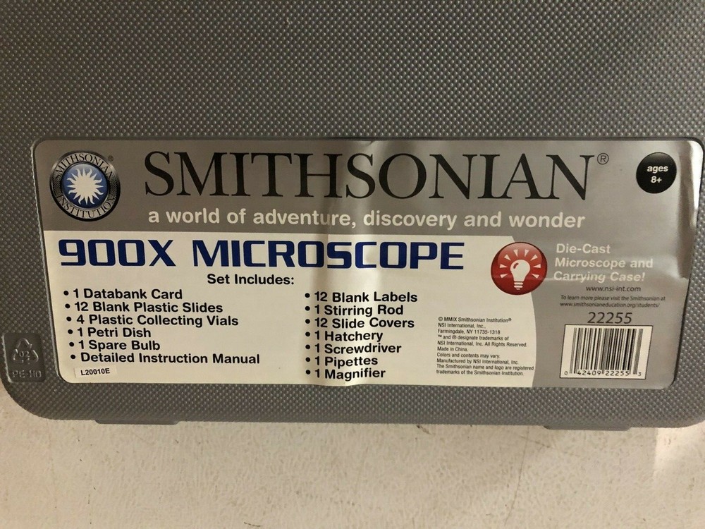 Smithsonian Microscope Kit STEM Mag 150x/450x/900x w/Light & PARTIAL Accessories