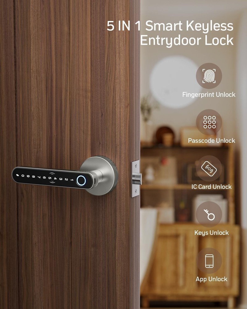 Fingerprint Smart Door Lock with Handle & Keypad Remote Access Bluetooth APP