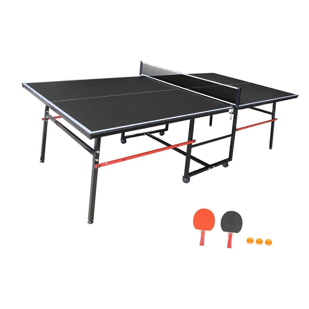 Compact Mid-Size Table Tennis Set: Foldable 8ft Table with Handle, Net, Paddles