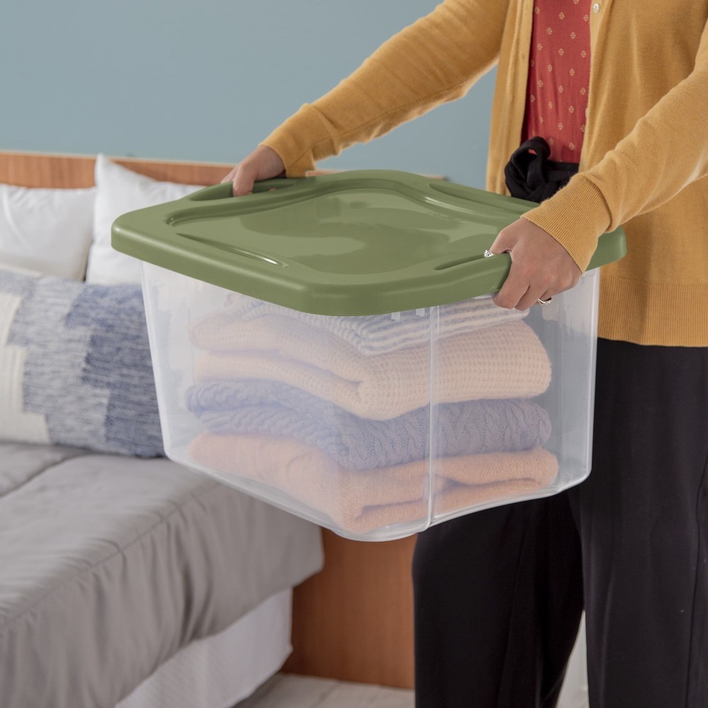 Large Plastic Storage Bin with Full-Grip Handles, 40 Quart Capacity, Green, Easy
