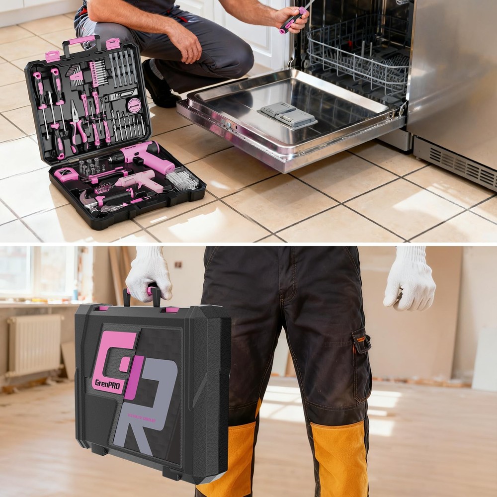 GRENPRO Pink Tool Set Drill Set, 188PCS Kit For Kit,
