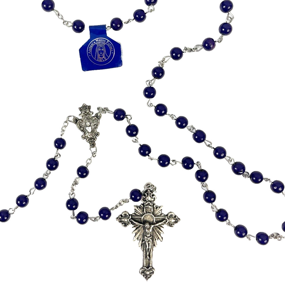 Rosary America Needs Fatima Purple Plastic Bead Silver Tone Crucifix 1917-2017