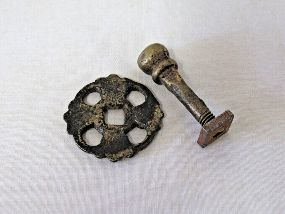 3 PR. (6) DRAWER PULL EYE POSTS W/ ORNATE BRASS BACK PLATES