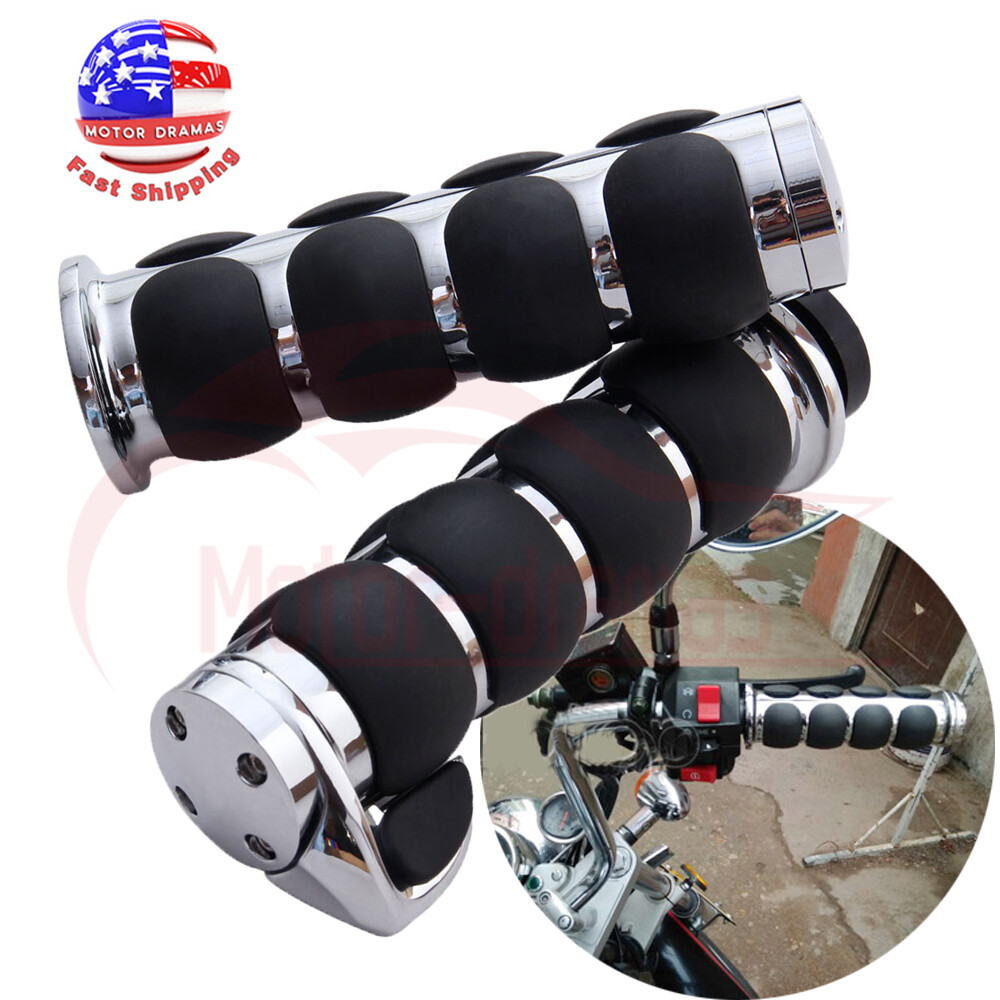 1" Motorcycle Chrome Black Hand Grips Handlebar for Harley Yamaha Honda Kawasaki