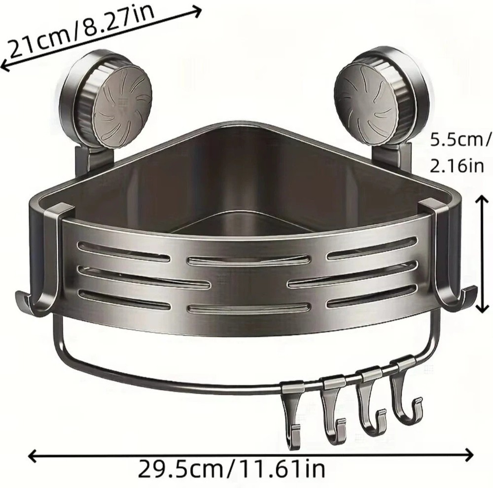 Corner Shower Shelf with Suction Cup – No Drill Bathroom Storage Rack with Hooks