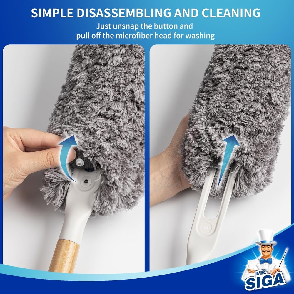 Lint Free Microfiber Duster with Bamboo Handle, Washable & Reusable Head