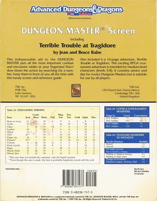 REF1 DUNGEON MASTER SCREEN EXC! Vintage MODULE TSR D&D AD&D 2e Dragons #9263