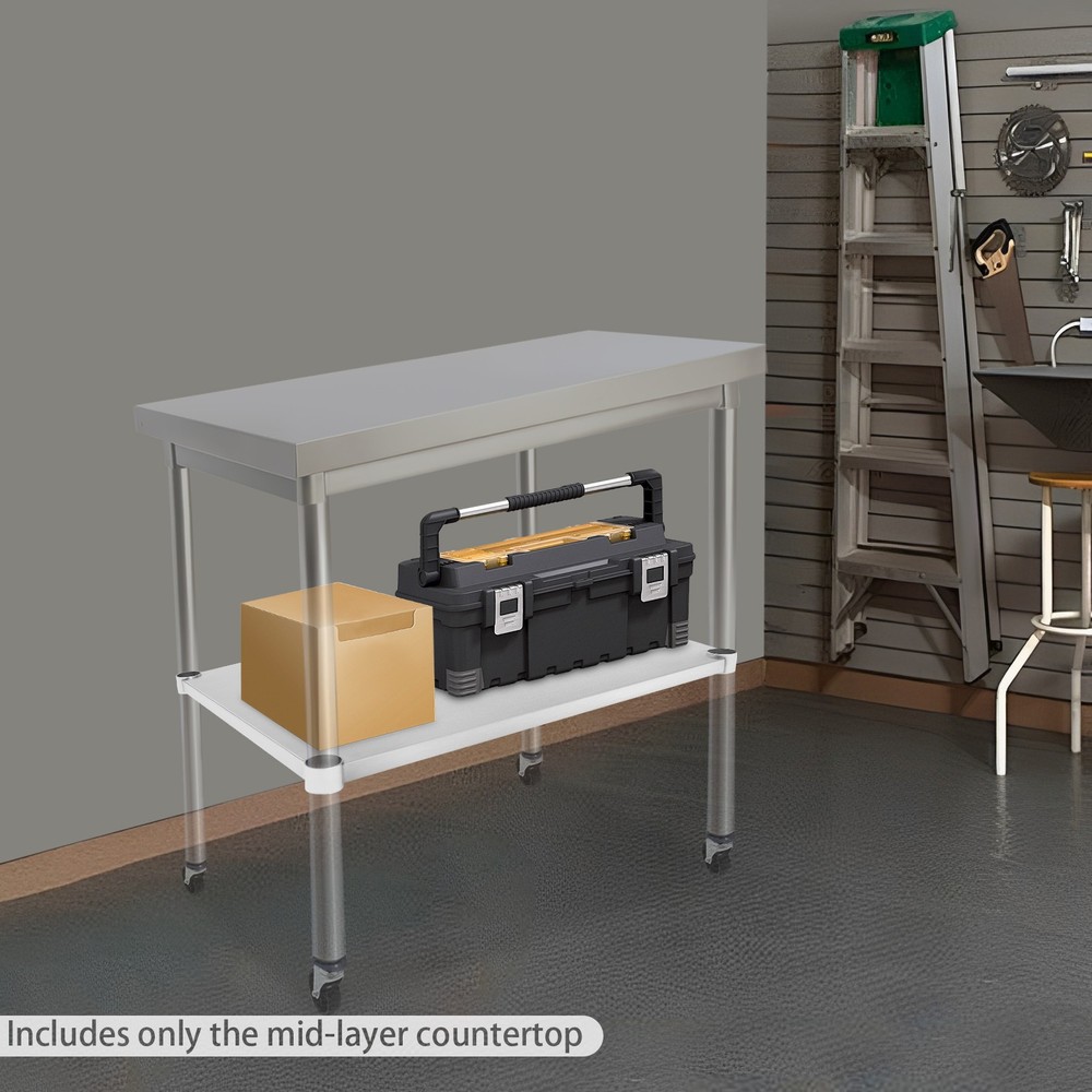 Under Shelf for Work Tables Stainless Steel Adjustable Lower Stand Multiuse Rack