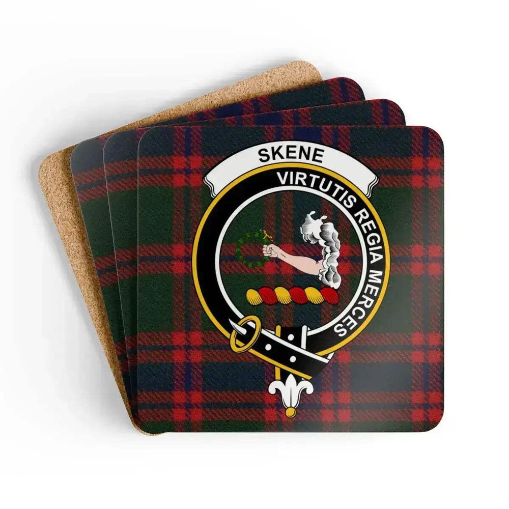 Skene Clan Crest Scottish Tartan Coaster Set