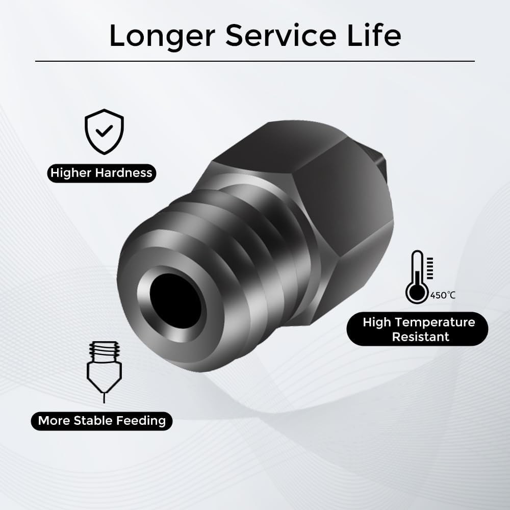 Creality 8pcs 3D Printer Hardened Steel MK8 Nozzles, Upgraded Tungsten Black