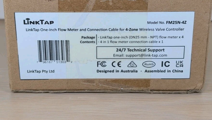 LinkTap One-Inch Flow Meter & Connection Cable 4-Zone Wireless Valve Controller