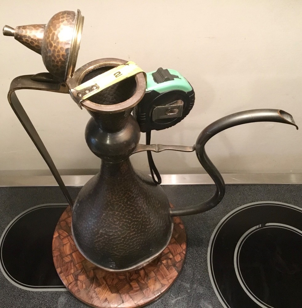 AGED BRASS COFFEE TEA WATER POT MIDDLE EASTERN ARABIC ISLAMIC ETCHED PATTERN