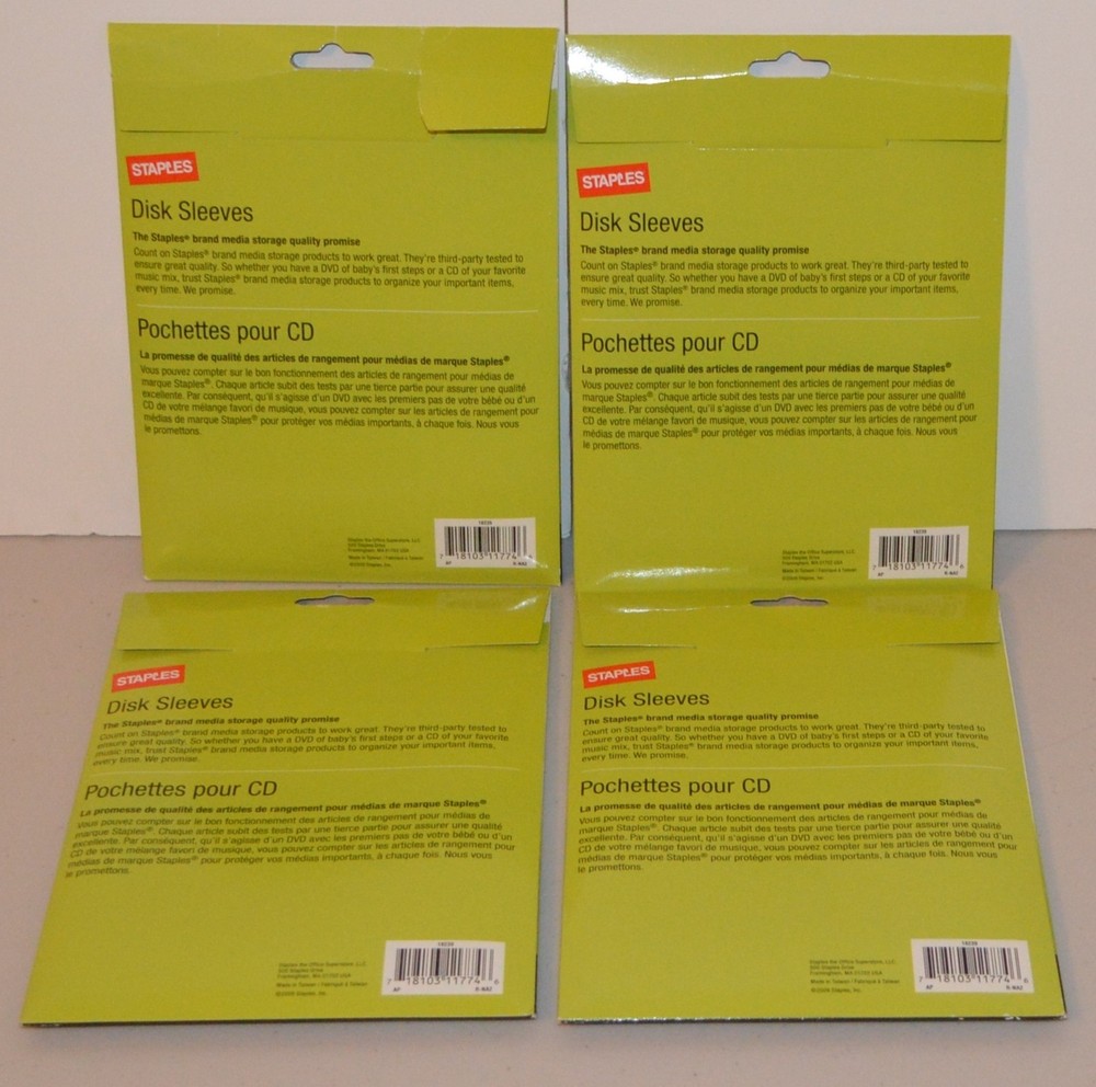 Staples Adhesive Single Sided Disk Sleeves 10 Pack Disc Storage (4 Packages)