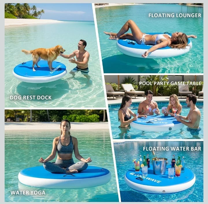 COOLWAVE Inflatable Water Hammock with Ramp,Inflatable Floating Dock with Mesh,