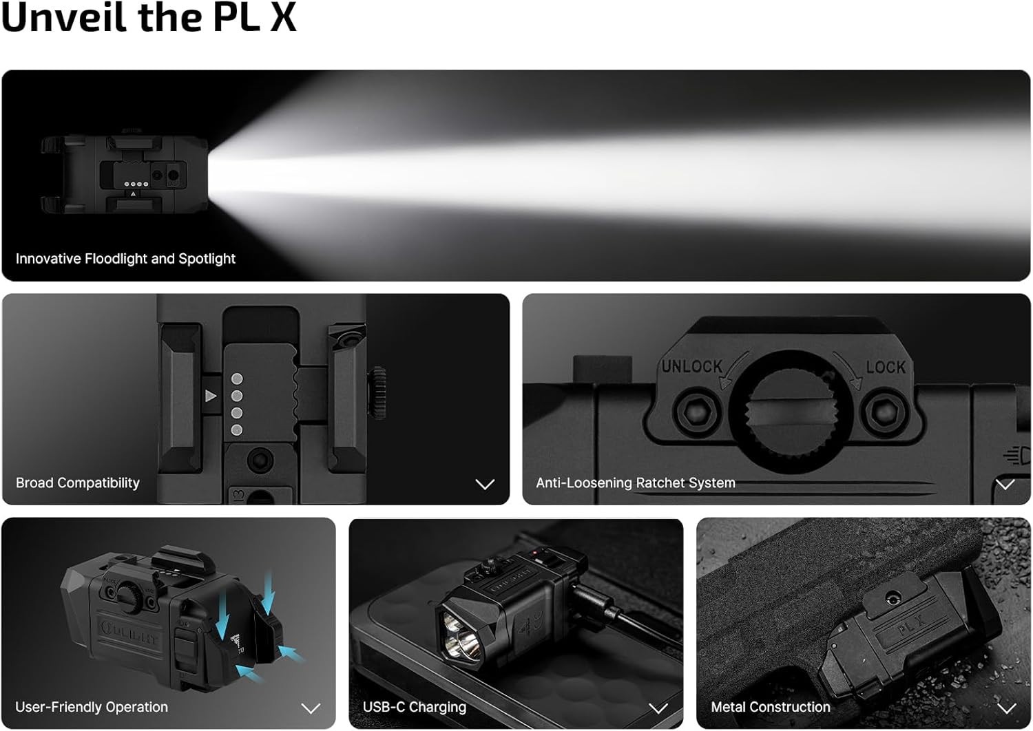 Olight PL X Rechargeable 1200 Lumen Weapon Light Strobe, Dual Beams Flood/Spot