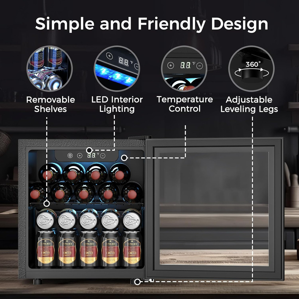 12-Bottle Wine Fridge & 50-Can Cooler with Adjustable Temperature Control