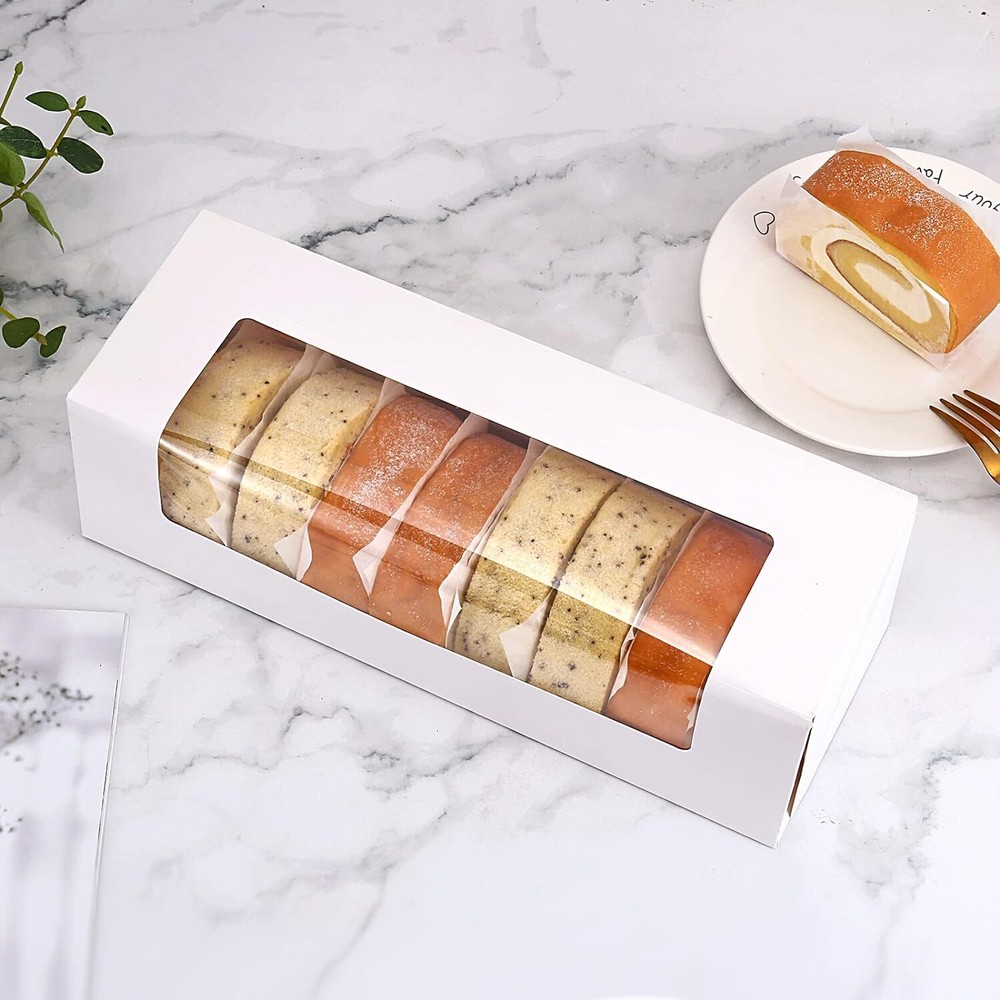 12" x 4" x 3.5" Roll Cake Boxes, Loaf Cookie White Bakery Boxes