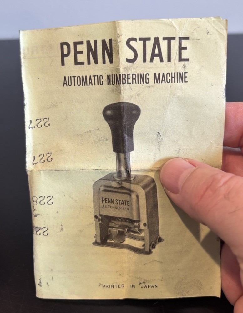 VTG Penn State Auto Number Automatic NUmbering Machine W/ Original Box Paperwork