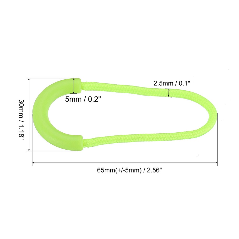 Zipper Pulls Extension Handle Cord, 30 Pack Plastic U-Shape, Fluorescent Green