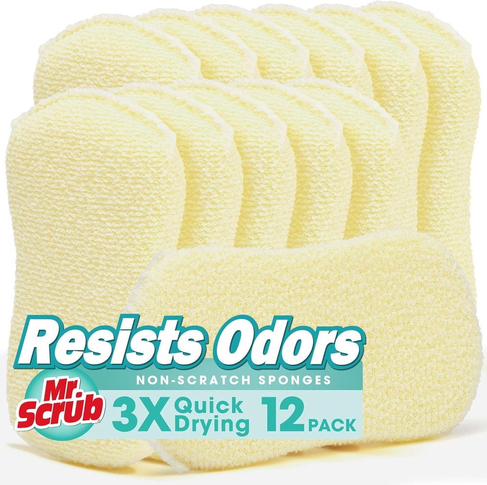 Sponges Kitchen Scrub Dish Sponge Scouring Pad, 12 Pack Cleaning Brush Scrubber