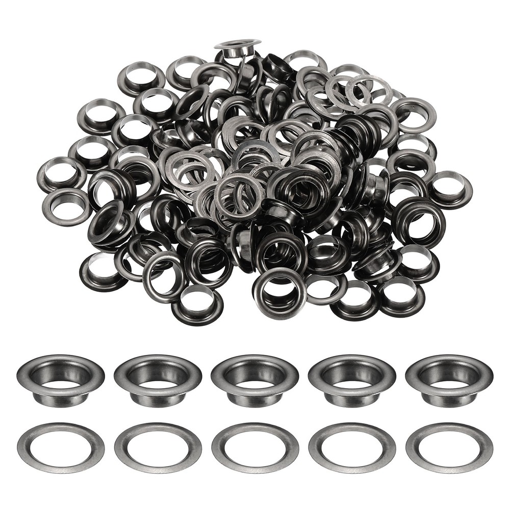 100 Sets Grommets Eyelets, 8mm Brass Self Backing Eyelets, Black