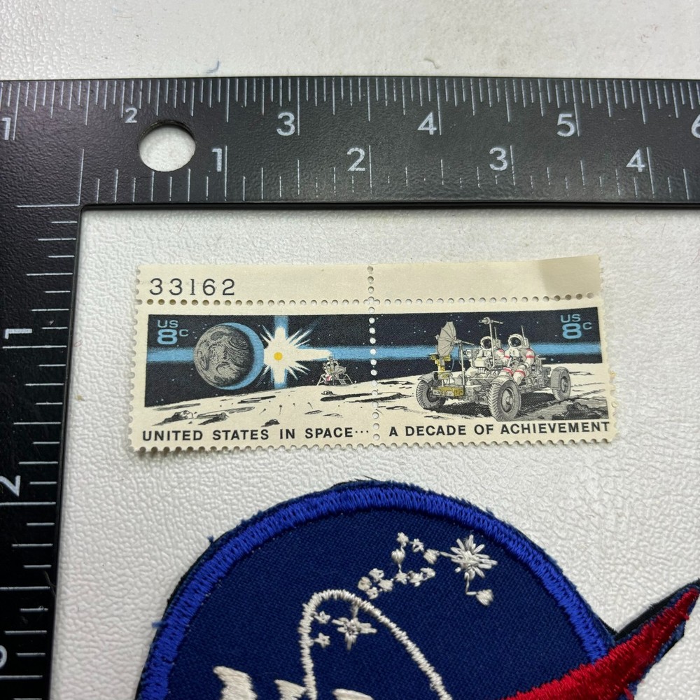 1 NASA Space Patch + TWO 8¢ POSTAGE STAMPS Space Theme (Backs Rough) 47K7