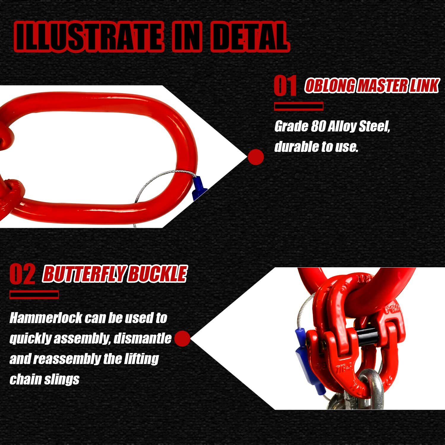 Chain Sling Double Leg with Grab Hooks, for Lifting 3 Ton Capacity G80 Mn-Steel