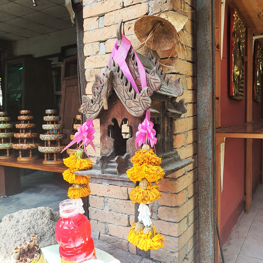 Home Collectibles Thai Small Temple Buddha Wooden Spirit House Buddhist Handmade