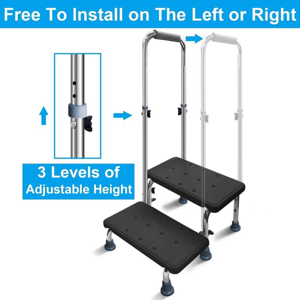 Step Stool with Handle, 400 lbs Adjustable 2 Steps Stool with Handrail for Ad...
