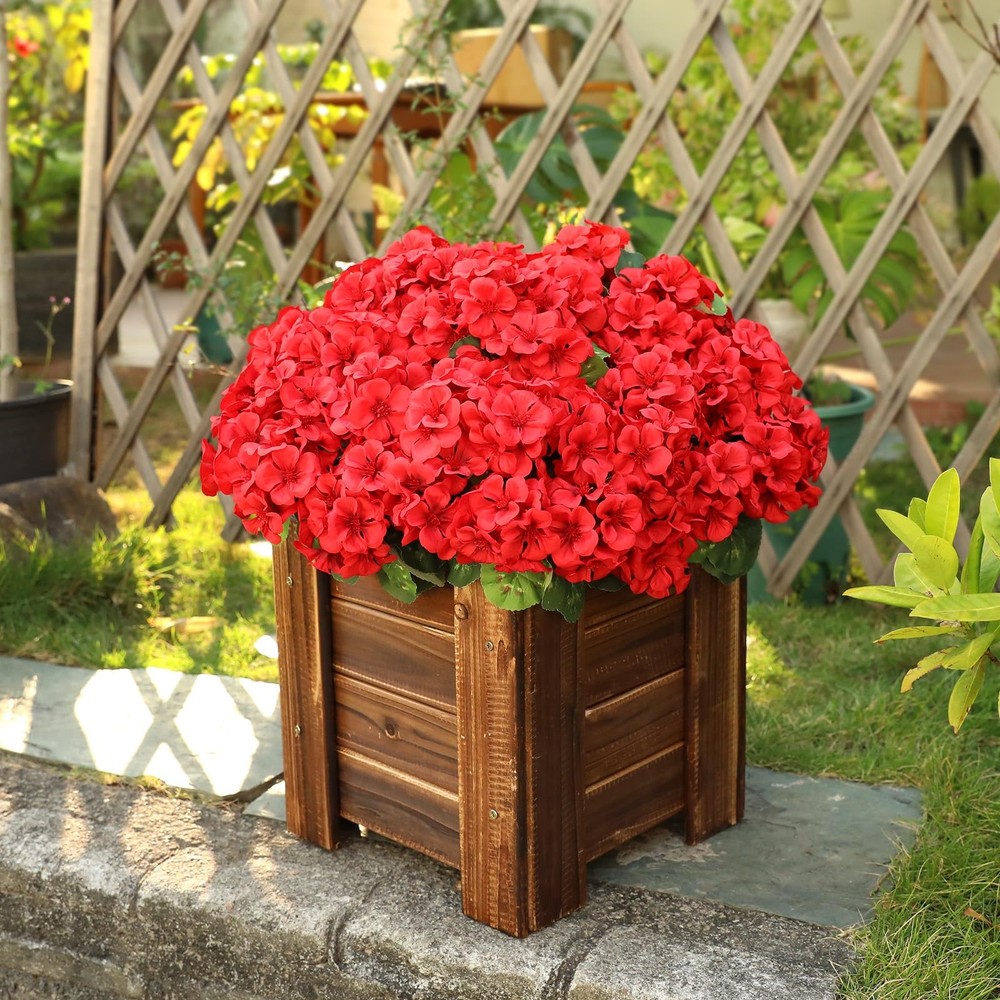 12 Bundles Red Artificial Geranium Flowers for Outdoors Spring Decor Geranium...