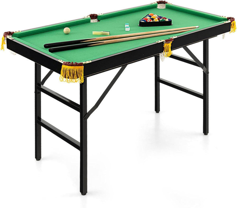 GYMAX Pool Table, 48’’ Foldable Billiard Tables with Balls, 2 Cue Sticks, Chalks