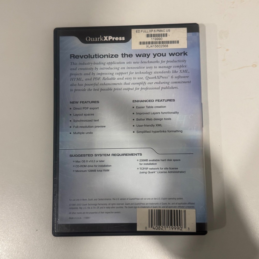 QuarkXPress 6.1 Educational Use Only Software for Mac OS CD ROM
