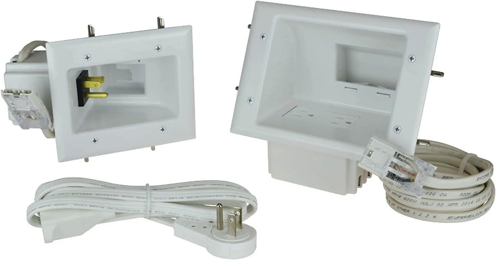 Flat Panel TV Organizer with Built-In Power Solution for Neat Cable Management