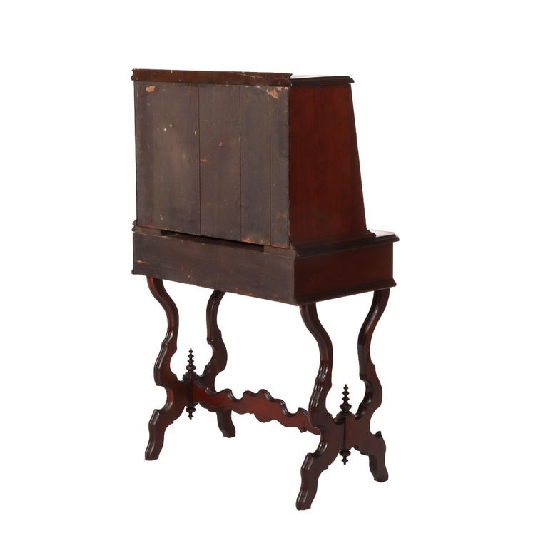 Antique Victorian Walnut Drop Front Desk With Drawer C1880