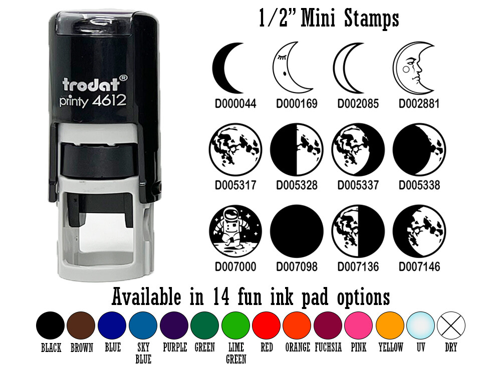 Moon and Phases 1/2" Self-Inking Rubber Stamp Ink Stamper