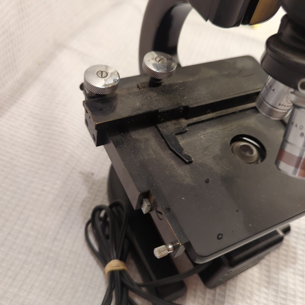Vintage 1950's Spencer Microscope 3 Objective Monocular X-Y Slide Mount #286758