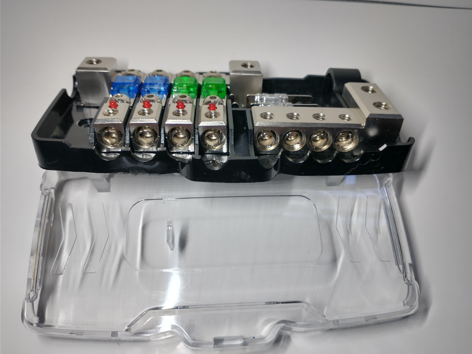 Car Audio 12 Volt 4 Way Power Distribution Block Set, 0/4 Input 4/10 Output New