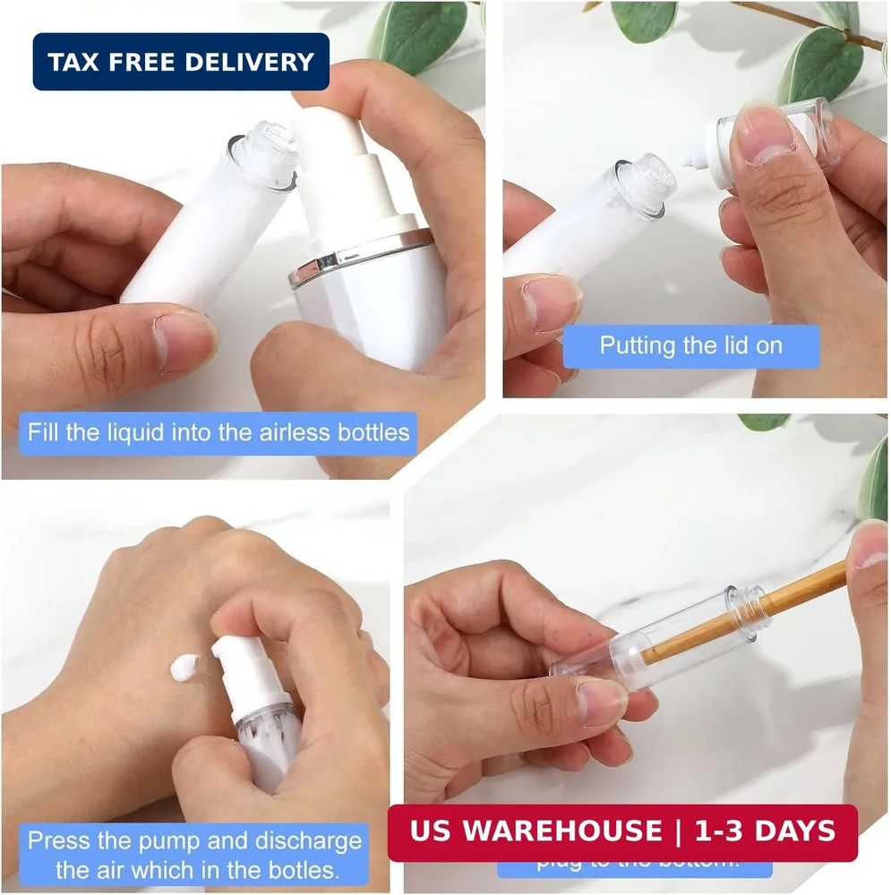 Sibba 10 Pcs Empty Airless Pump Bottles, Lotion Containers Refillable Clear Trav