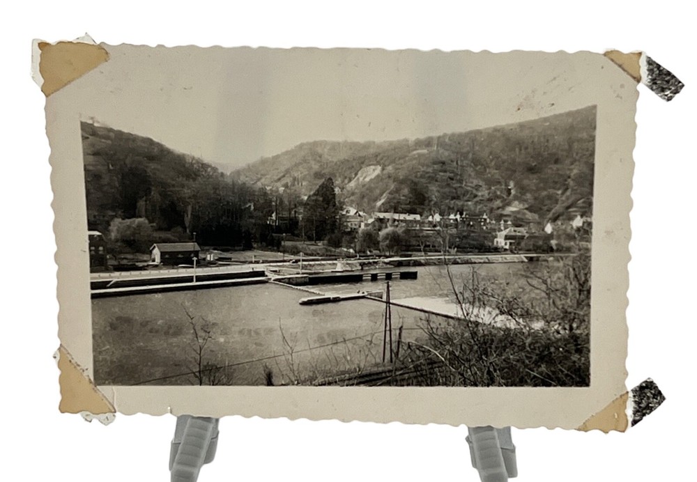 WW2 Era Photo Building Structure By River Levee