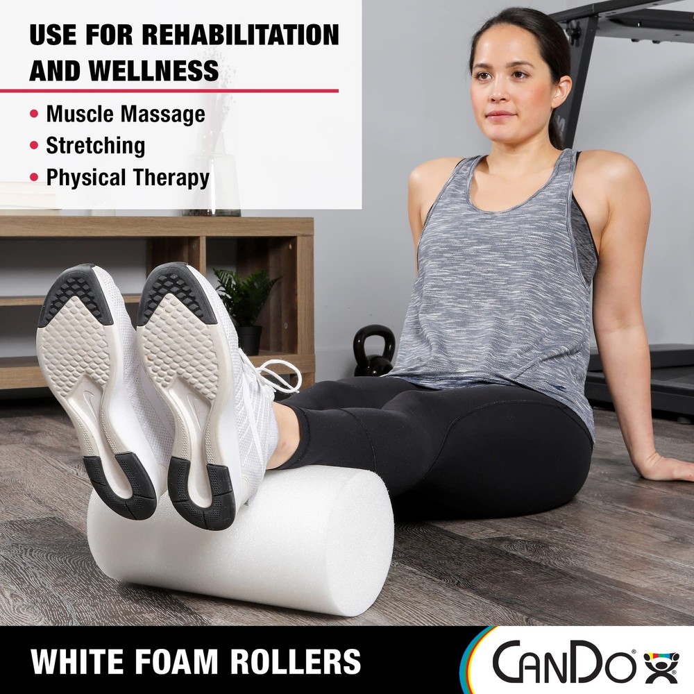 White PE Foam Roller Round 4" Diameter 12" Length Lightweight Durable