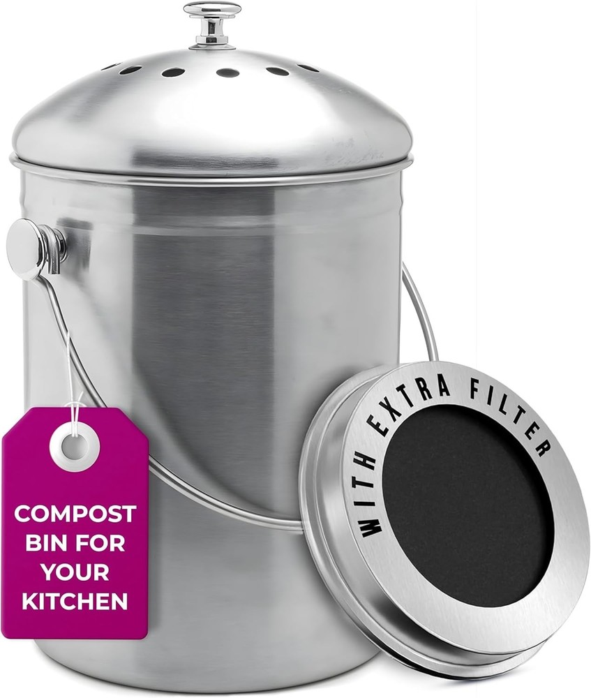 Countertop Compost Bin Kitchen | 1.3 Gallon | Odorless Composting Bin with Ca...