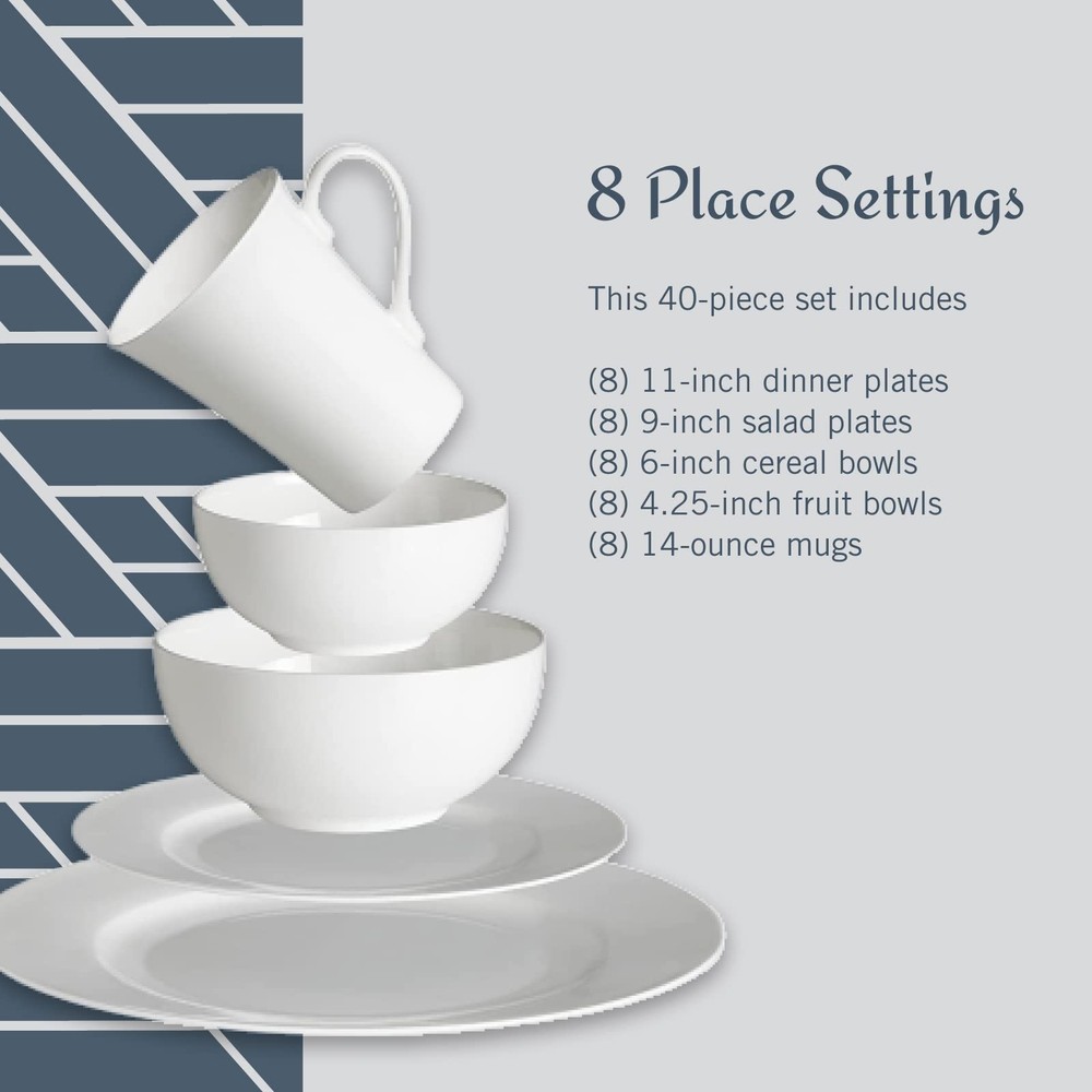 Mikasa Delray 40-Piece Bone China Dinnerware Set, White