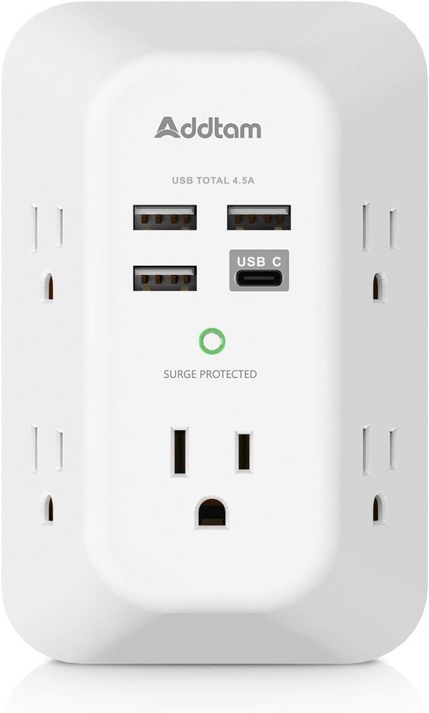 5 Outlet Extender, Multi Plug Outlet, 1 C-Type+3USB Wall Charger Surge Protector