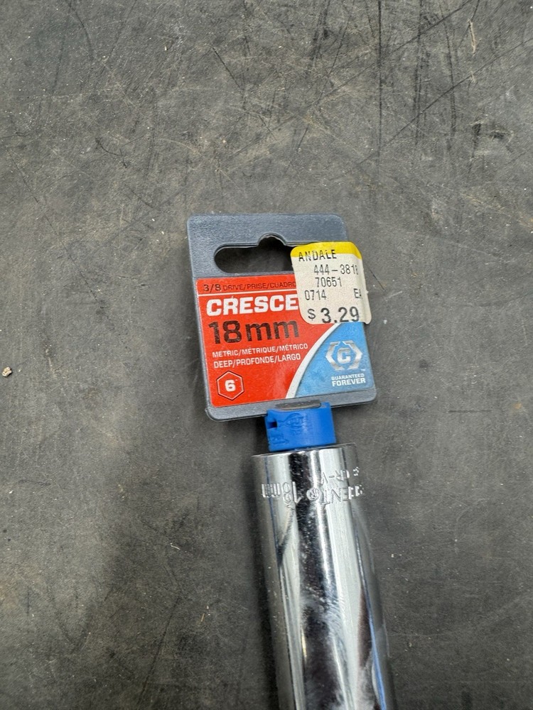 CRESCENT TOOLS Socket 18mm Deep CDDS48 6-Point 3/8" Drive Polished