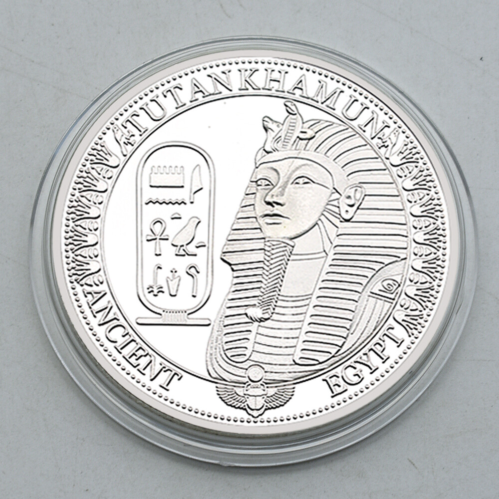 Ancient Egypt Pharaoh Tutankhamon Silver Plated Challenge Coin Sphinx Pyramid