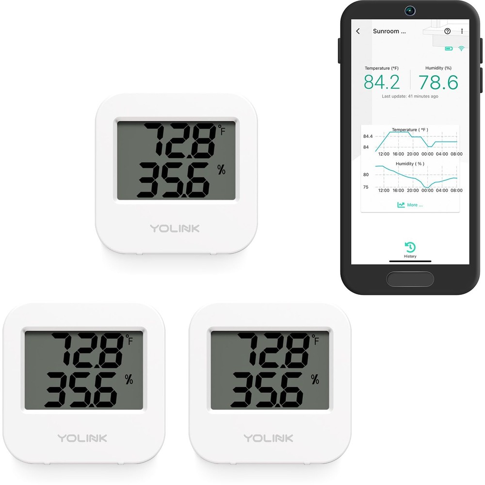 YoLink Smart Wireless Temperature & Humidity Sensor, 3-Pack, Wide Temp white