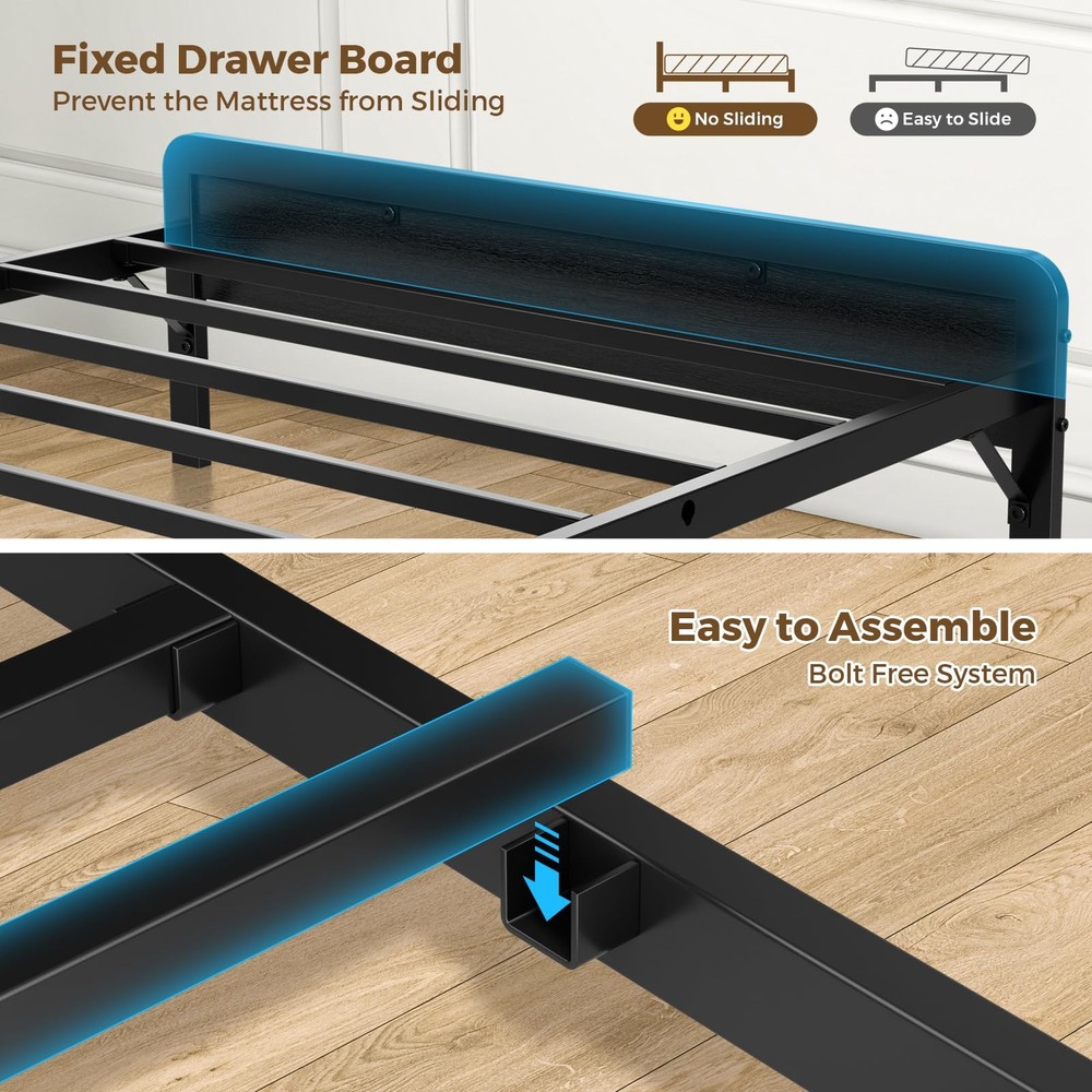 Bed Frame Full Size with Charging Station and Lights, Upholstered Storage Hea...