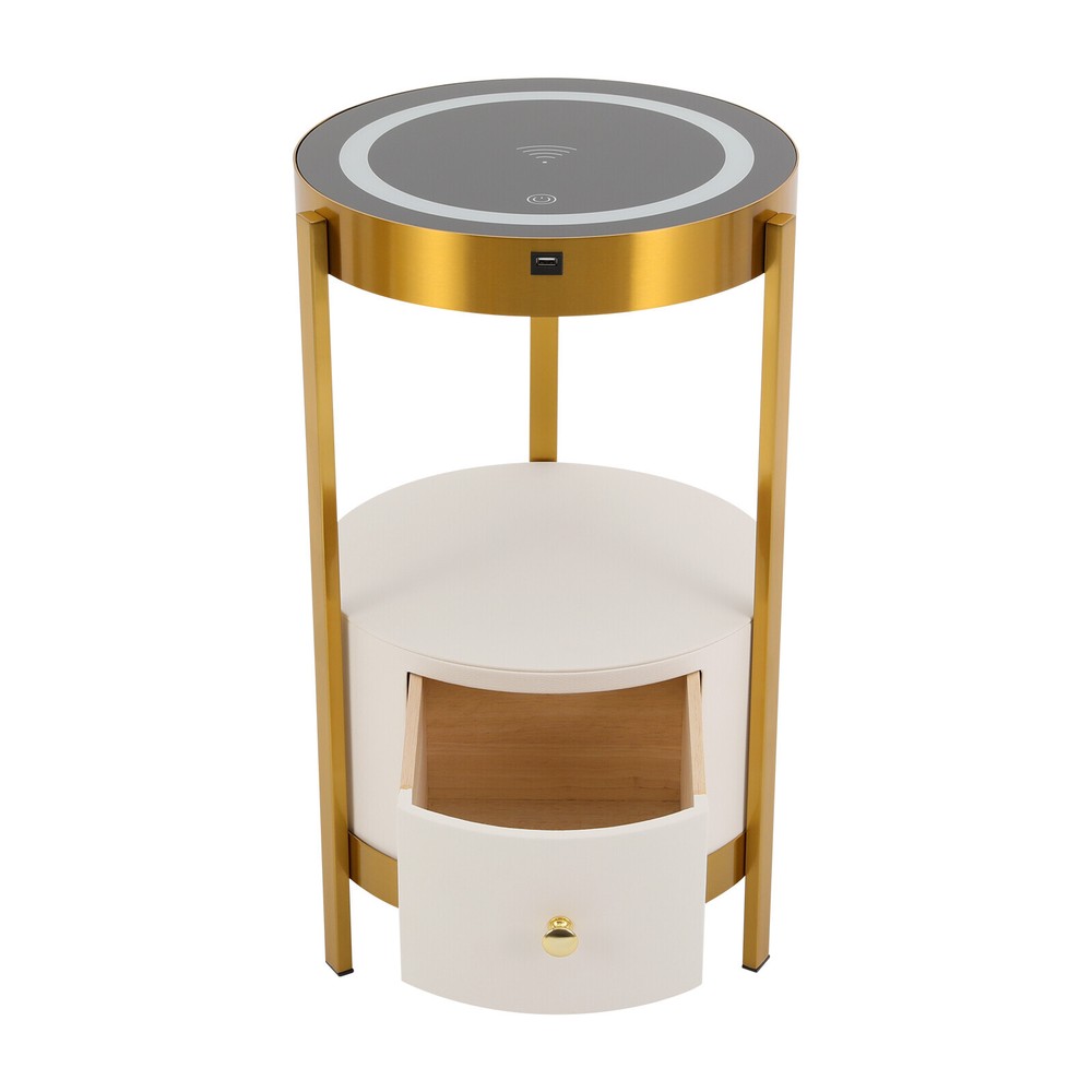LED Nightstand Bedside Table with Drawers USB & Charging Station End Side Table