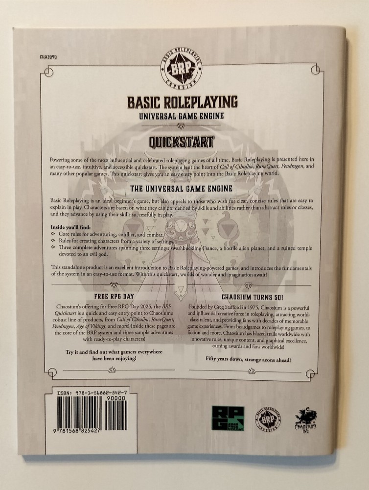 Chaosium Inc Basic Roleplaying Universal Game Engine Quick Free RPG Day 2025